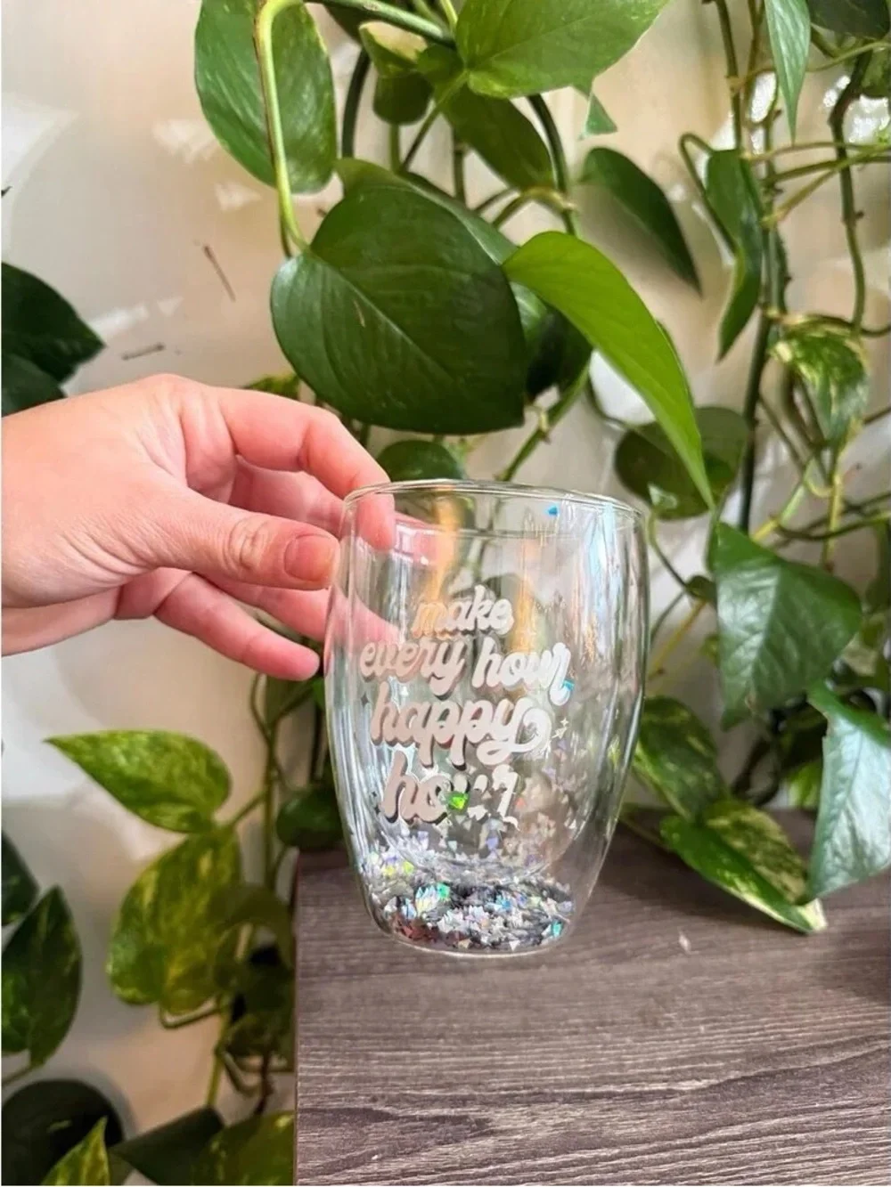 Clear 'Make Every Hour Happy Hour' Confetti Glass - Home Party Supplies